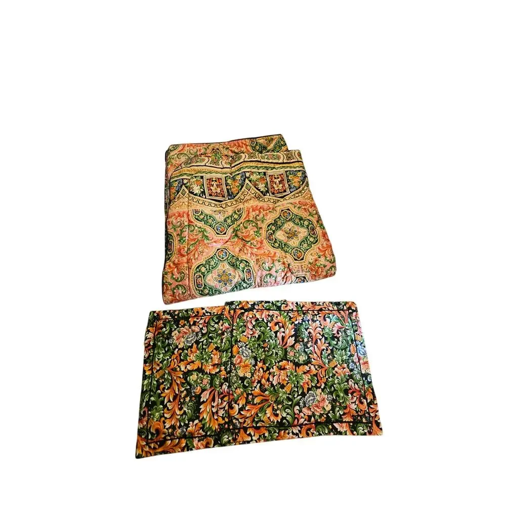 Vintage 90s Royal Sateen Twin Comforter 2 Pillow Shams Egyptian Cotton Ornate